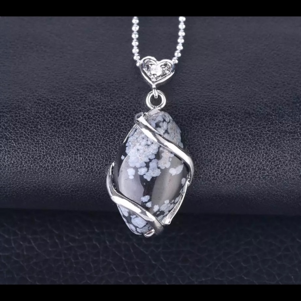3/$40 Natural Snowflake Obsidian Crystal Necklace